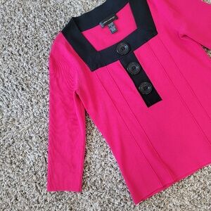Cable & Gauge | Square Neck Pink Black y2k 90s Button Stretch 3/4 Sleeve Blouse